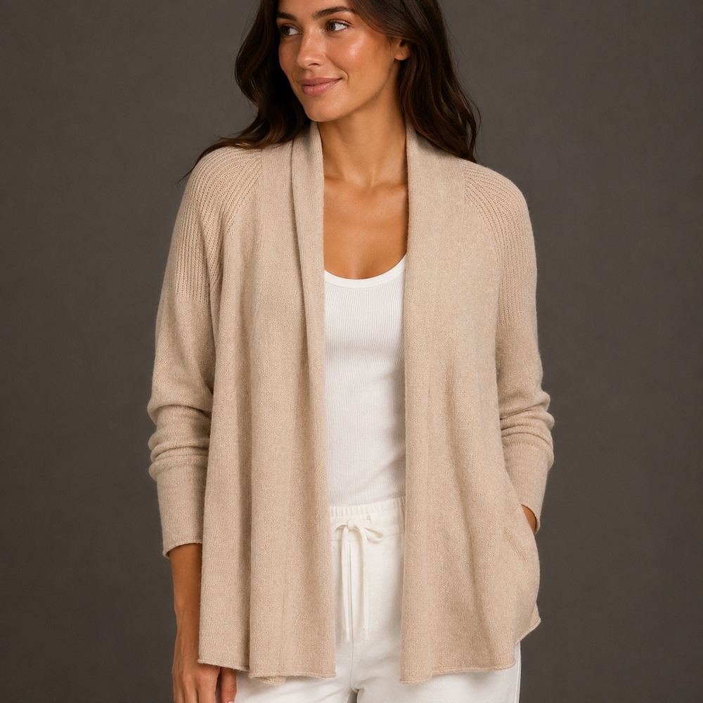 Lilly Pulitzer 100% Cashmere Open‎ Front Cardigan Sweater Tan Camel Small FLAWED